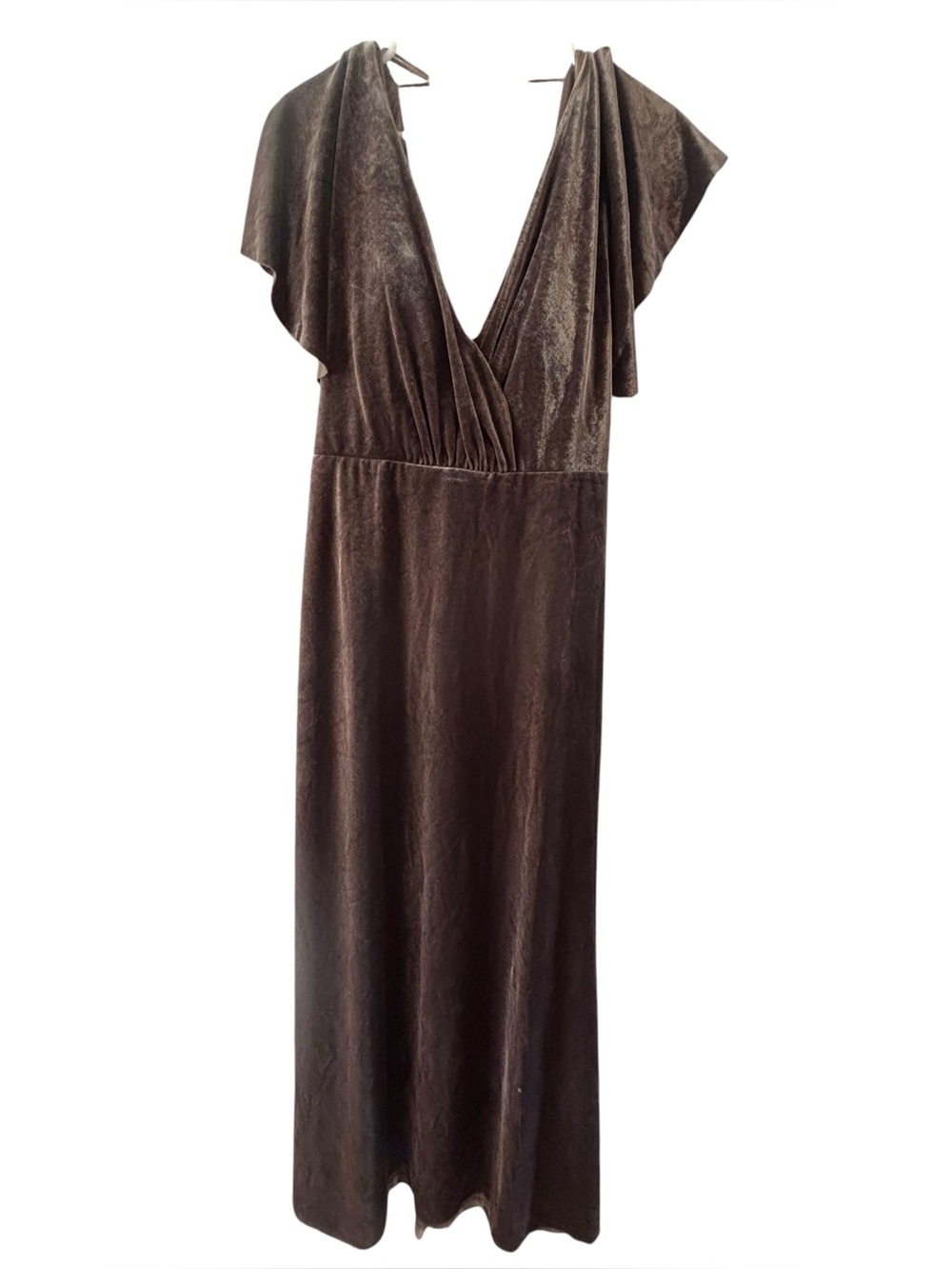 Jenny Yoo Women's Ellis Flutter-Sleeve Open-Back Stretch Velvet Gown Size 10
